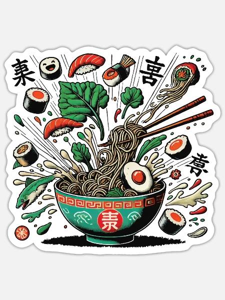 Ramen Nudeln Japanisches Streetwear Sushi Kunst - Sticker Größe S (10 x 10 cm) - Mattweiß