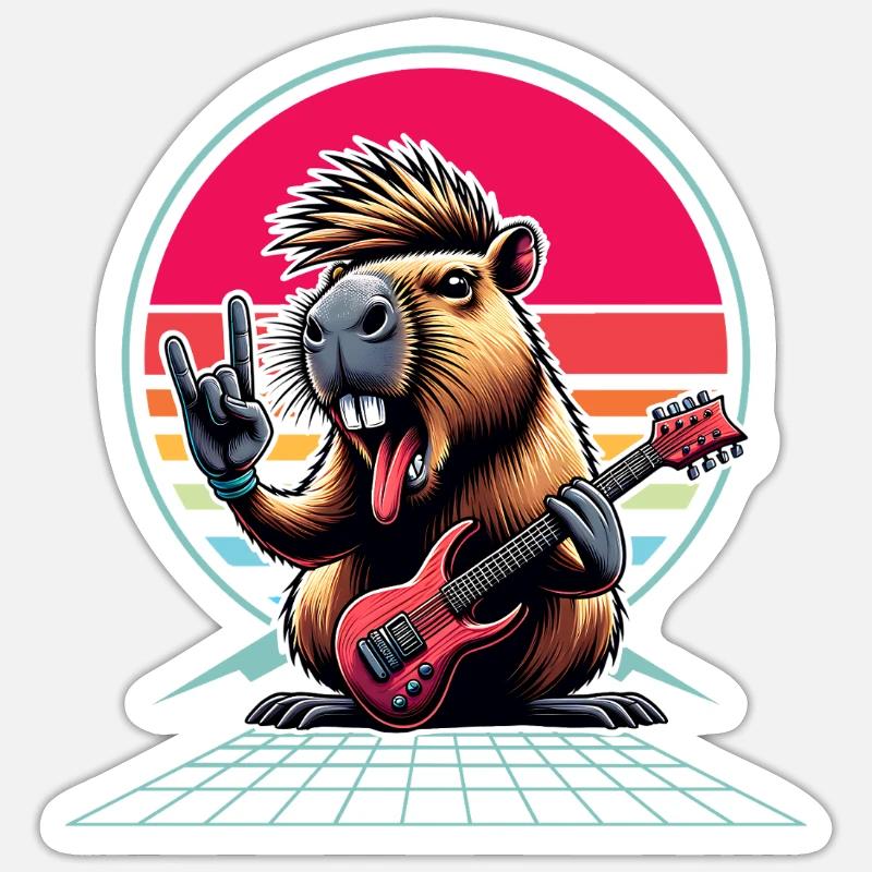 Capybara, guitariste de rock and roll - Sticker taille S (10 x 10 cm) - blanc mat