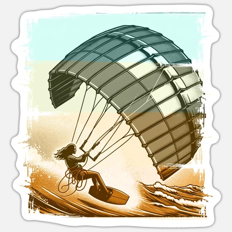 Kitesurf Kitesurfer Kiteboard - Sticker taille S (10 x 10 cm) - blanc mat