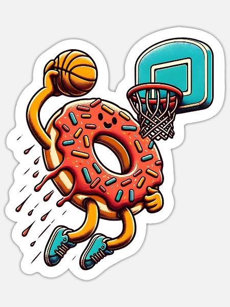 Basketball Basketballer Donut - Sticker Größe S (10 x 10 cm) - Mattweiß
