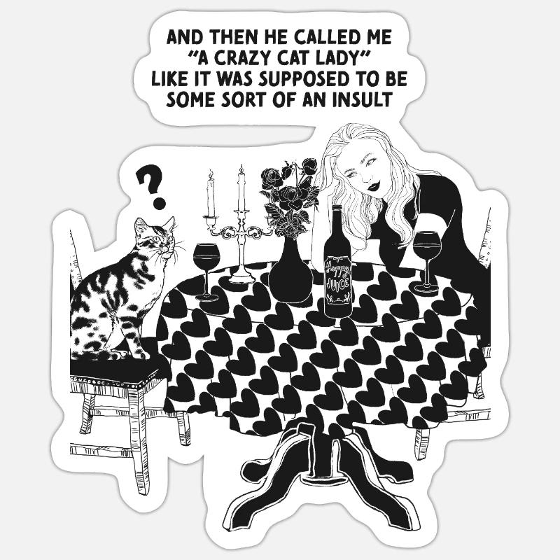 DAME CHAT FOLLE - Sticker taille S (10 x 10 cm) - blanc mat
