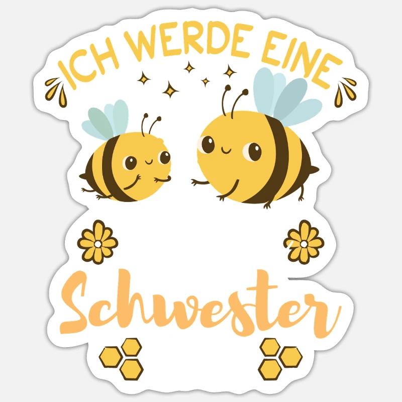 Ich Werde Eine Große Schwester 2026 Bienen - Sticker Größe S (10 x 10 cm) - Mattweiß
