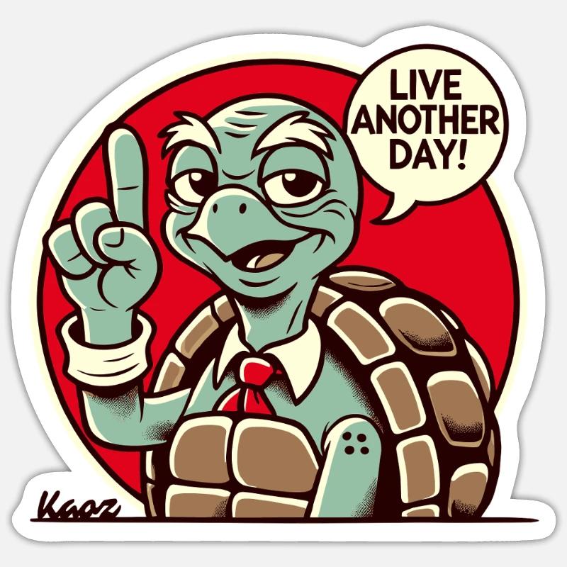 Lebe einen weiteren Tag, alte Opa Schildkröte Sticker Größe S (10 x 10 cm)