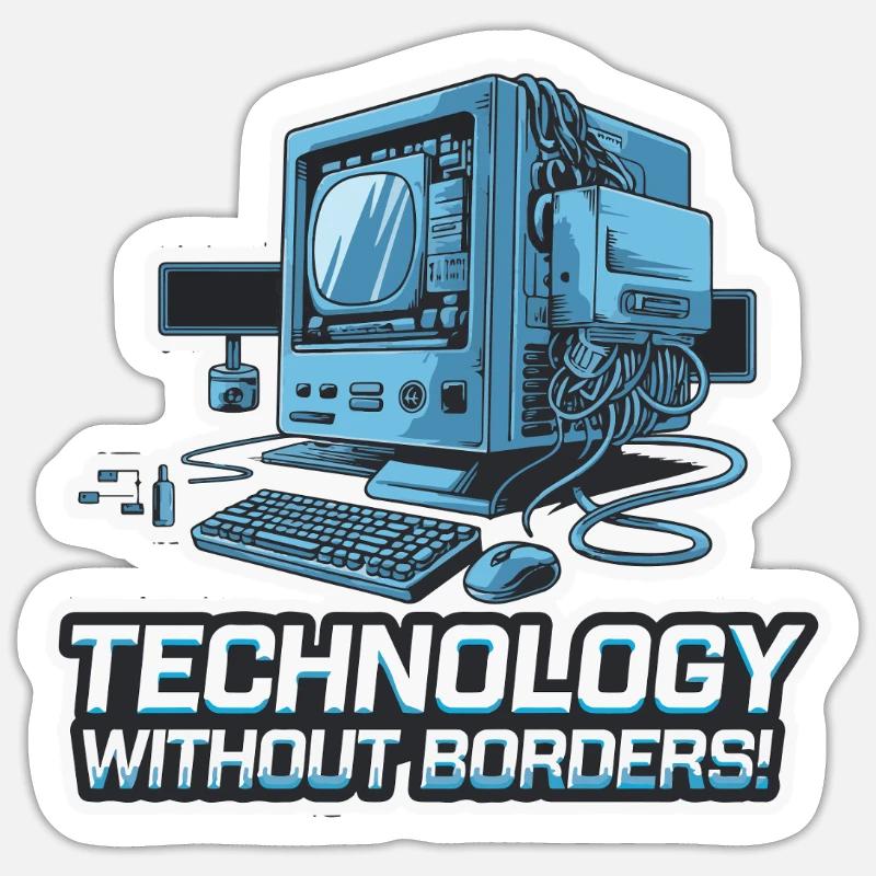 COMPUTER, OHNE GRENZEN - Sticker Größe S (10 x 10 cm) - Mattweiß