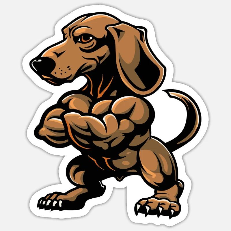 Teckel Chien Muscles Musculation Teckel - Sticker taille S (10 x 10 cm) - blanc mat