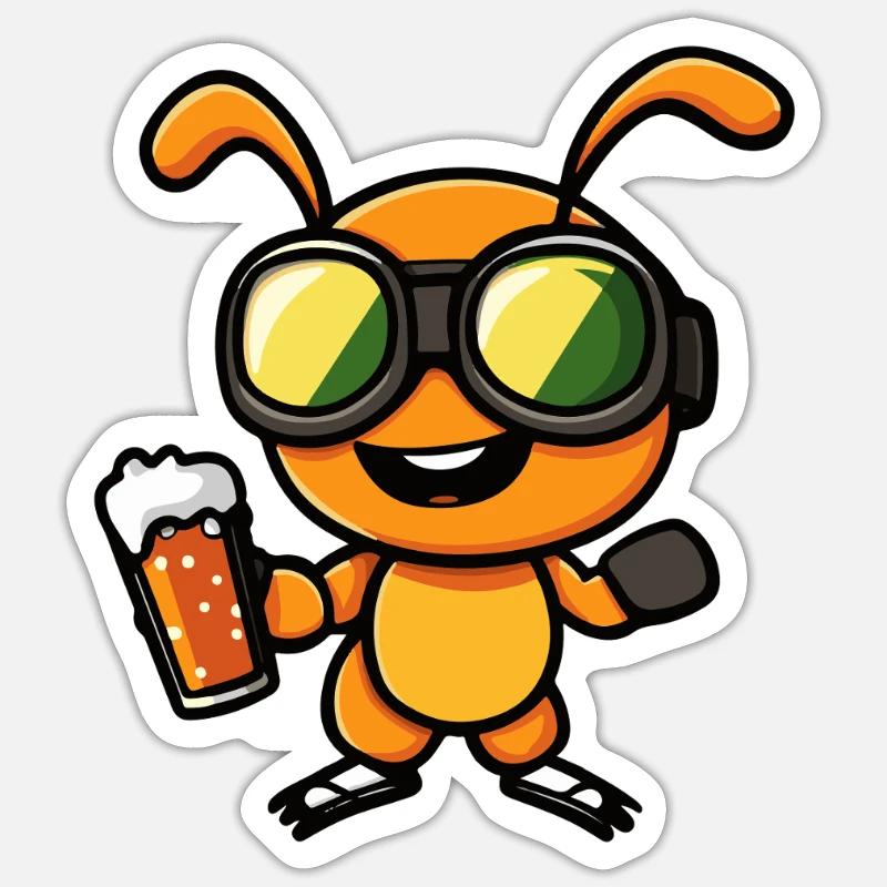Ameise Apres Ski Bier Comic - Sticker Größe S (10 x 10 cm) - Mattweiß