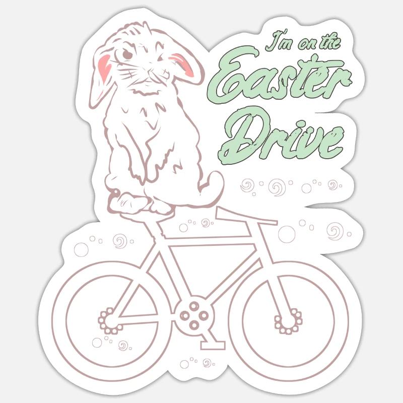 Lapin de Pâques avec vélo - Sticker taille S (10 x 10 cm) - blanc mat