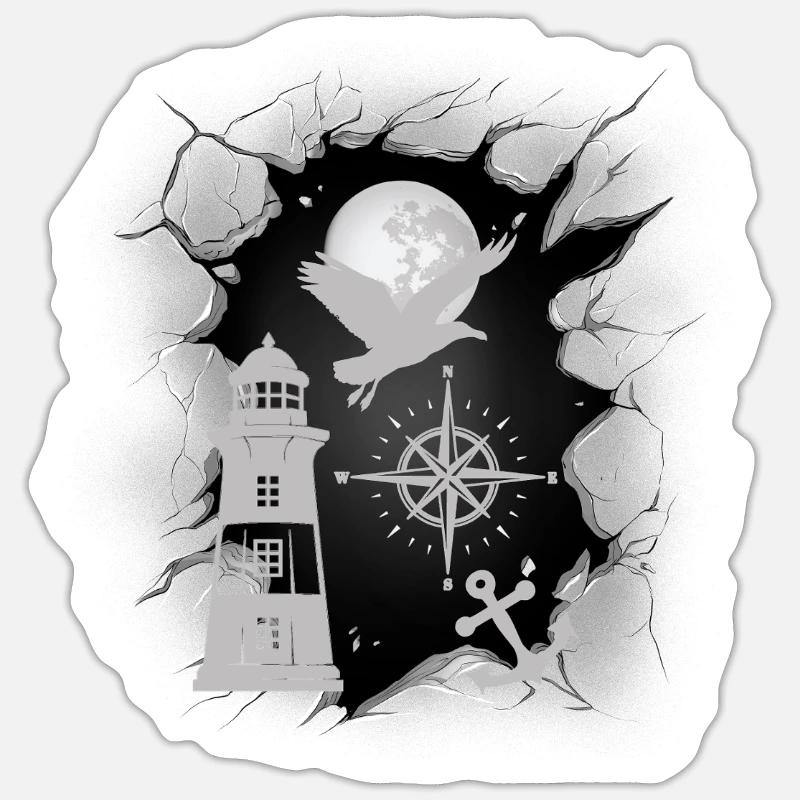 maritime, lighthouse, compass, anchor, seagull, seafaring Sticker size S (10 x 10 cm)