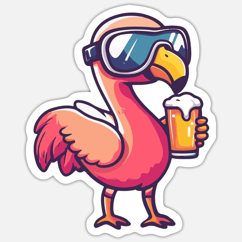 Flamingo Apres Ski Bier Comic - Sticker Größe S (10 x 10 cm) - Mattweiß