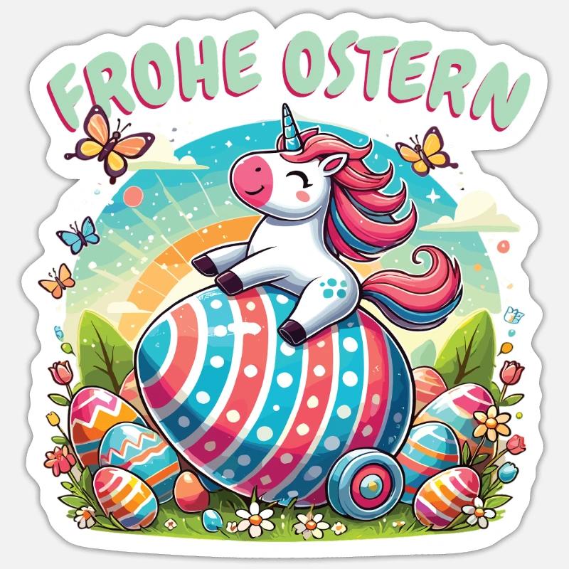 Happy Easter Unicorn – Funny Easter Egg Design Sticker size S (10 x 10 cm)