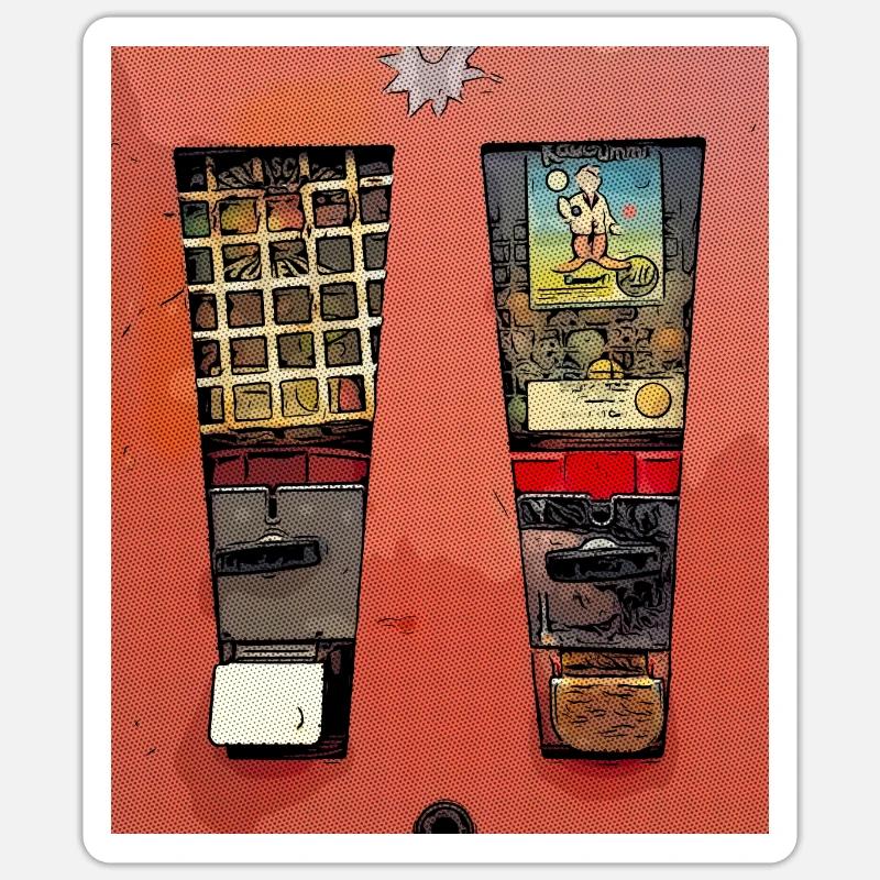 Retro Kaugummiautomat im Comic Look - Sticker Größe S (10 x 10 cm) - Mattweiß