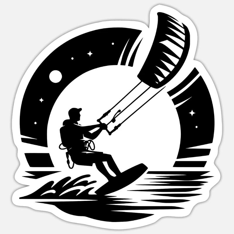 Kitesurf Kitesurfer Kiteboard - Sticker taille S (10 x 10 cm) - blanc mat