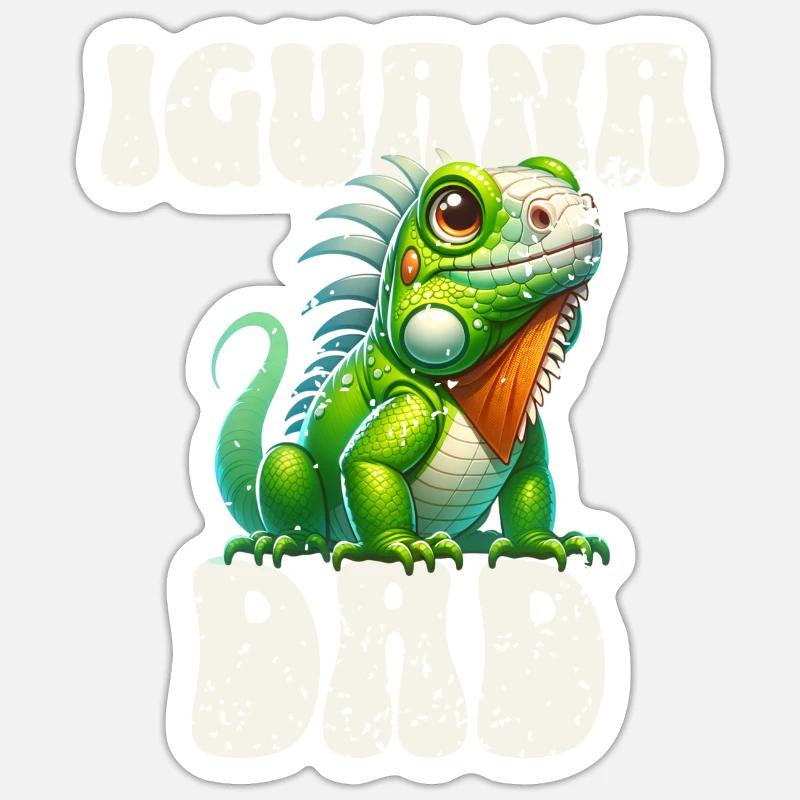 Papa iguane - Sticker taille S (10 x 10 cm) - blanc mat