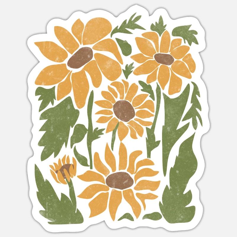 Boho Tournesol Fleurs sauvages - Sticker taille S (10 x 10 cm) - blanc mat