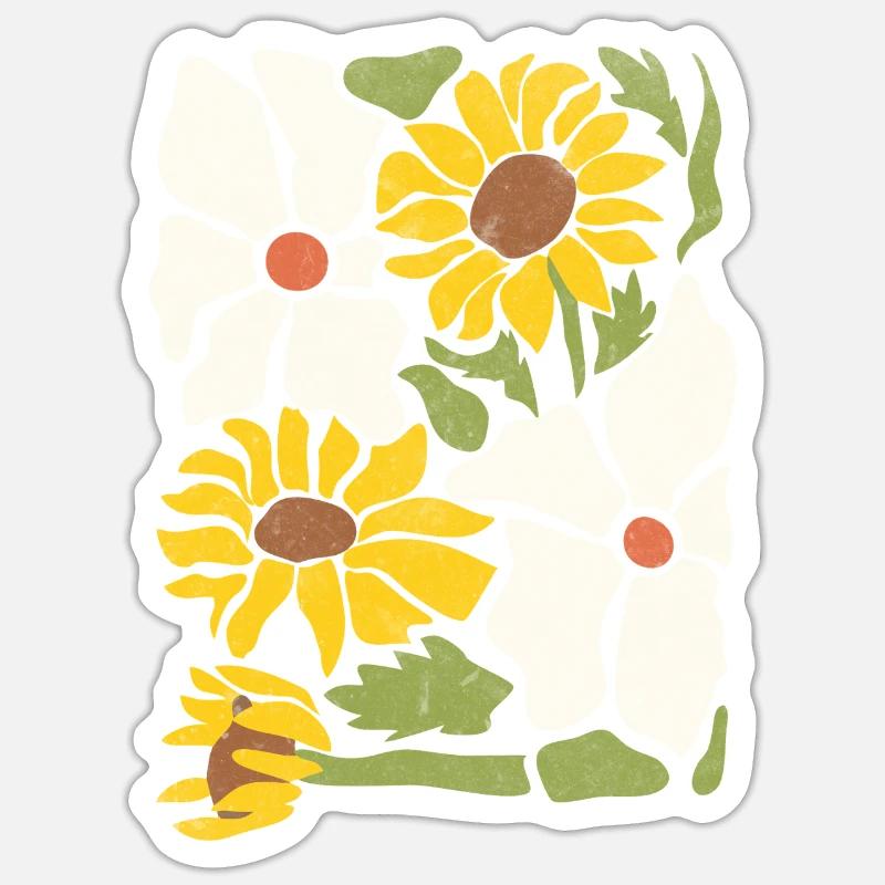 Boho Wildblumen mit Sonnenblumen und Gänseblümchen - Sticker Größe S (10 x 10 cm) - Mattweiß