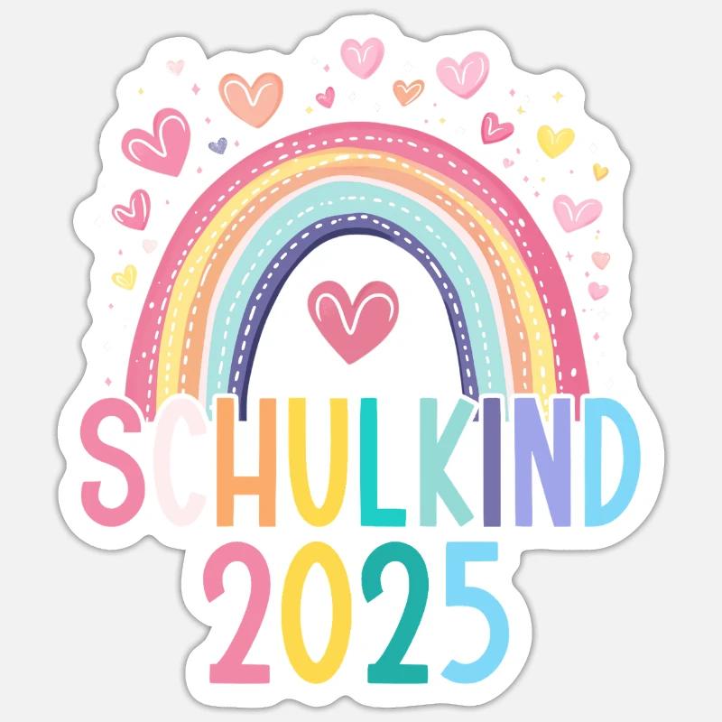 Schulkind 2025 Regenbogen Mädchen Einschulung 2025 Sticker Größe S (10 x 10 cm)