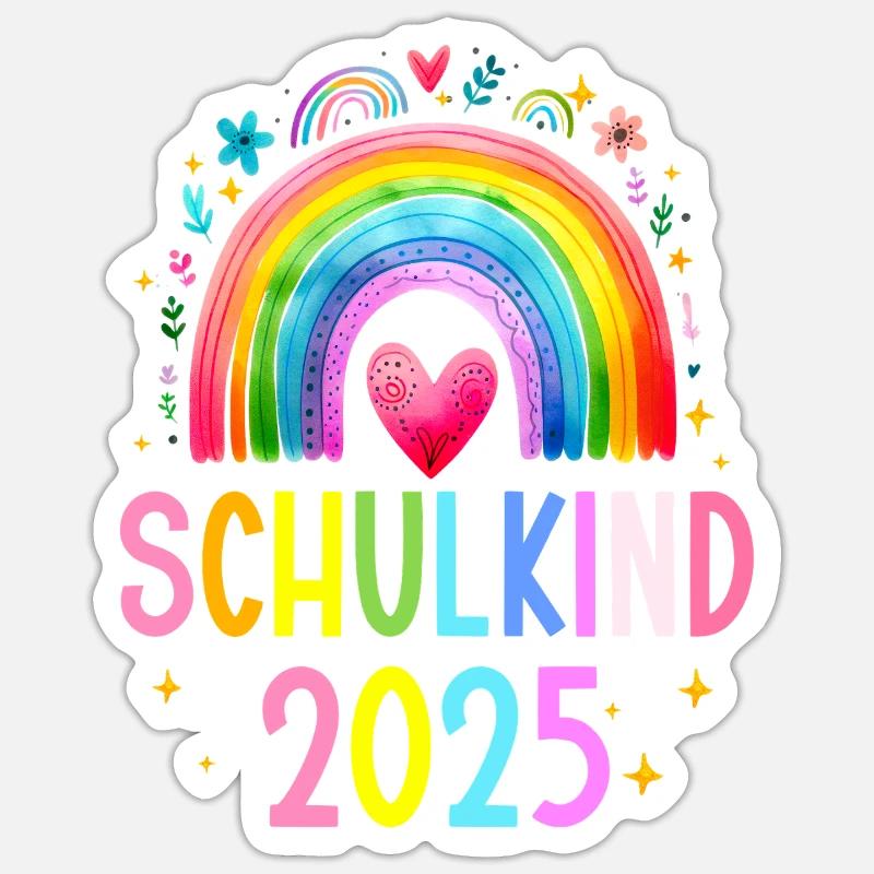 Schulkind 2025 Regenbogen Mädchen Einschulung 2025 - Sticker Größe S (10 x 10 cm) - Mattweiß
