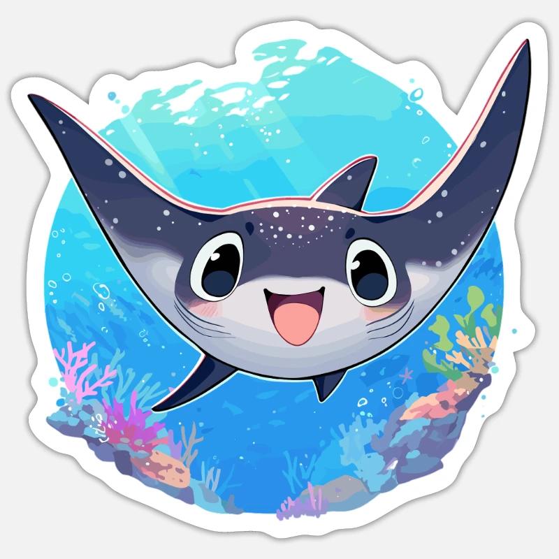 Mantas Manta Rochen - Sticker Größe S (10 x 10 cm) - Mattweiß