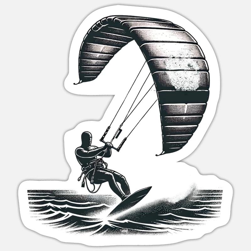 Kitesurf Kitesurfer Kiteboard - Sticker taille S (10 x 10 cm) - blanc mat