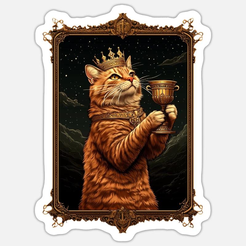 Mittelalter Katze im Bilderrahmen Kunst Krone - Sticker Größe S (10 x 10 cm) - Mattweiß