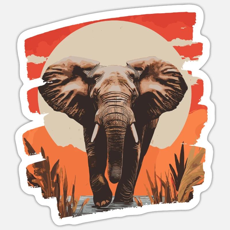 Elefant Retro - Sticker Größe S (10 x 10 cm) - Mattweiß