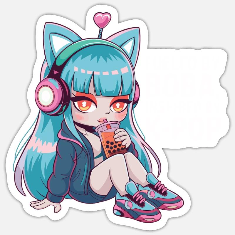 K pop and bubble tea - Sticker size S (10 x 10 cm) - white matte