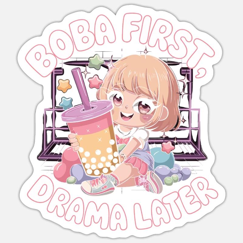 K pop and bubble tea - Sticker size S (10 x 10 cm) - white matte