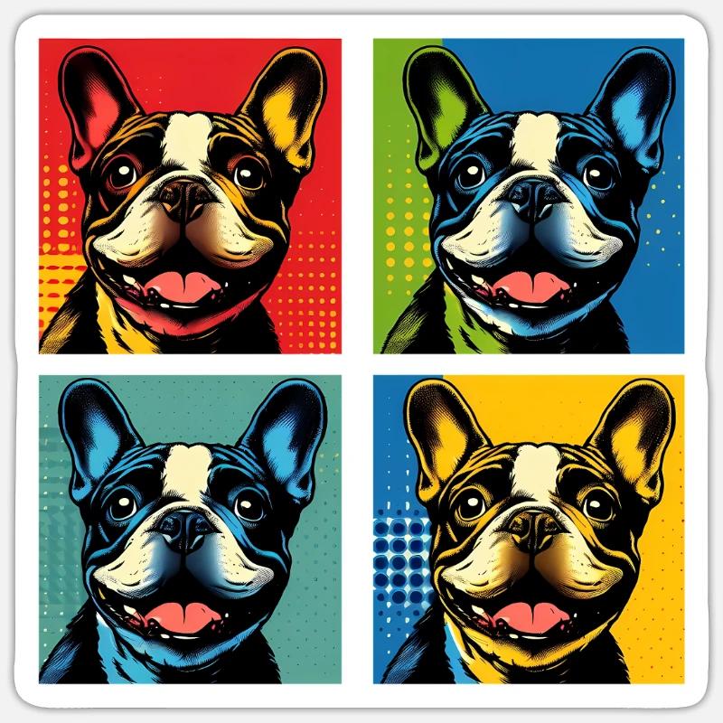 Frenchie Pop Art Bubbles, Pancake, Chonk, Nibbles - Sticker size S (10 x 10 cm) - white matte