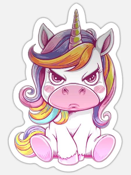 Verärgertes Einhorn Mit Regenbogenmähne - Sticker Größe S (10 x 10 cm) - Mattweiß