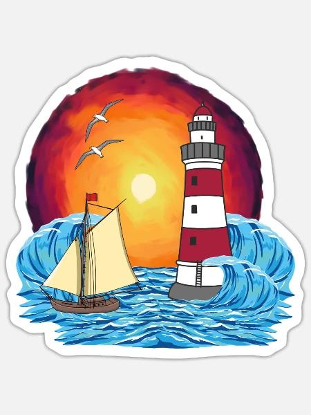 maritim Segelschiff Leuchtturm Schiff Schiffe - Sticker Größe S (10 x 10 cm) - Mattweiß