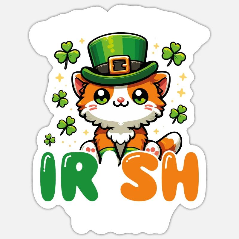 Purrish Irish Today Chat mignon - Sticker taille S (10 x 10 cm) - blanc mat
