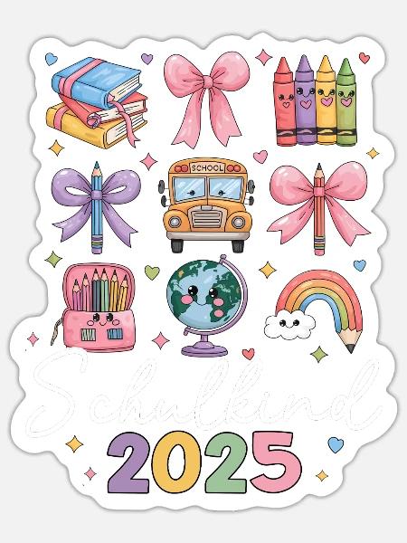 Schulkind 2025 Regenbogen Mädchen Einschulung 2025 - Sticker Größe S (10 x 10 cm) - Mattweiß