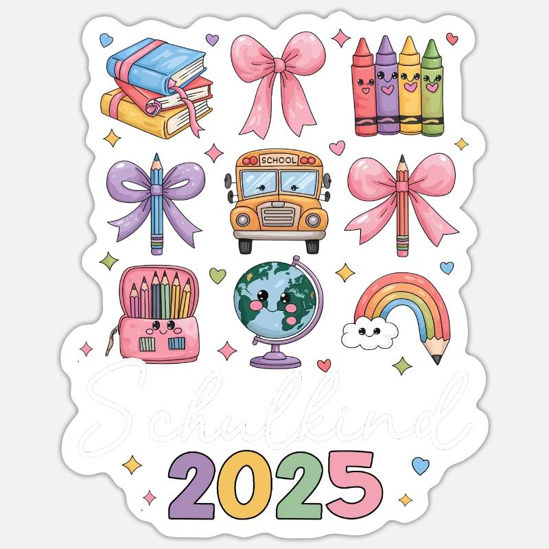 Schulkind 2025 Regenbogen Mädchen Einschulung 2025 - Sticker Größe S (10 x 10 cm) - Mattweiß