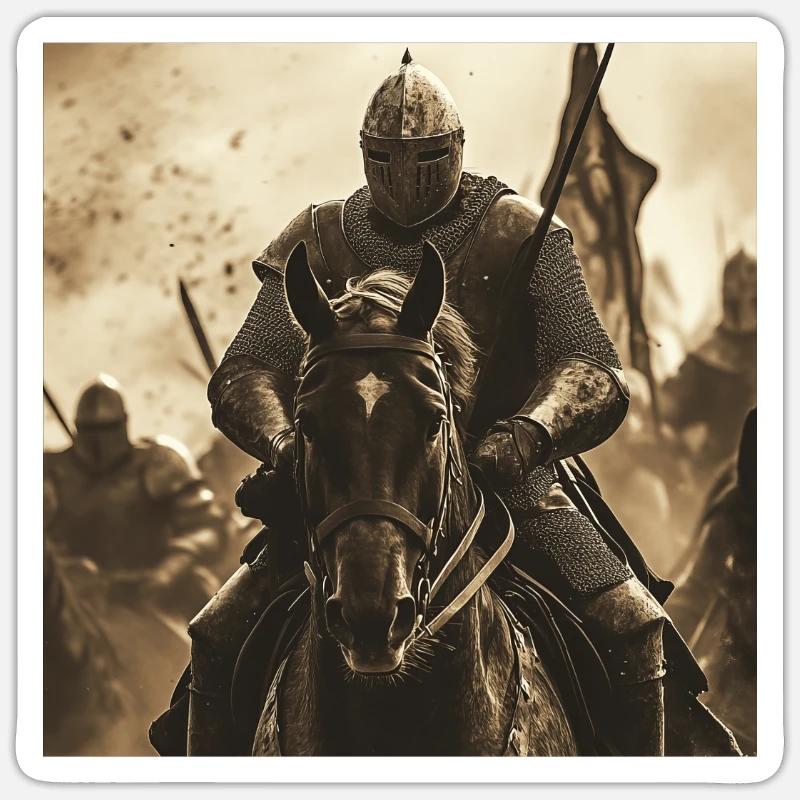Ritter auf Pferd - Sticker Größe S (10 x 10 cm) - Mattweiß