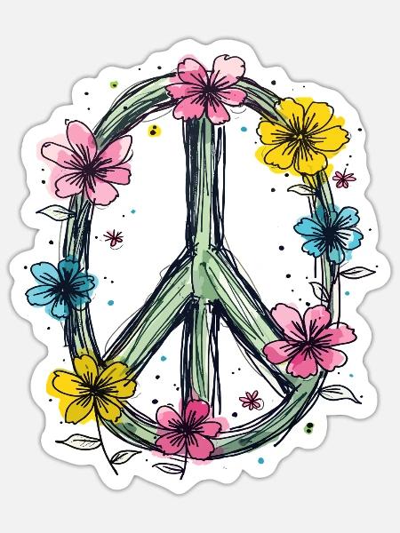 Friedenszeichen Love Peace Hippie 70er 60er Jahre - Sticker Größe S (10 x 10 cm) - Mattweiß