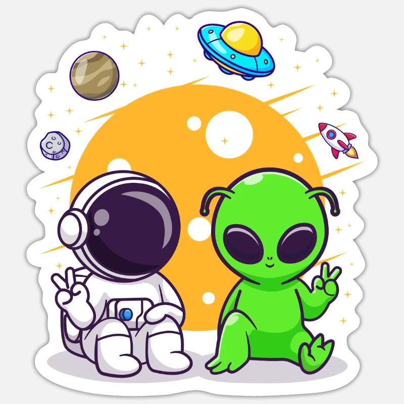 Astronaut Alien Chilling In Space - Sticker size S (10 x 10 cm) - white matte