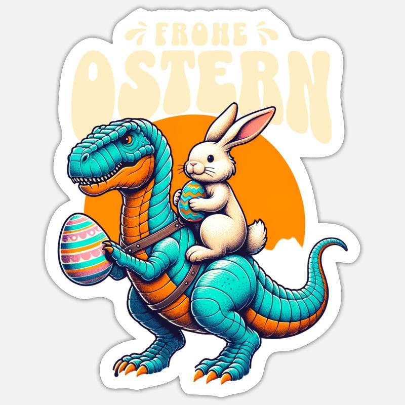 Easter Bunny Riding Dinosaur with Easter Egg Sticker size S (10 x 10 cm)