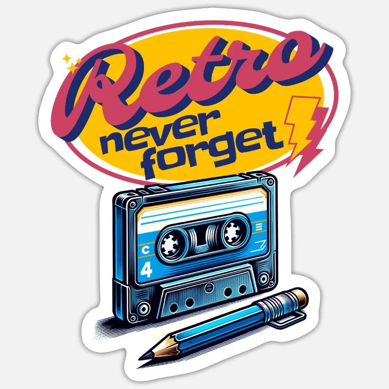 Retro Kassette und Stift Never Forget cool Fun Sticker Größe S (10 x 10 cm)