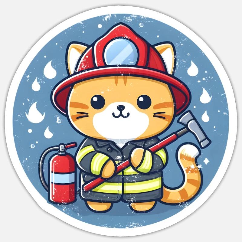 Firefighter Cat - Sticker size S (10 x 10 cm) - white matte