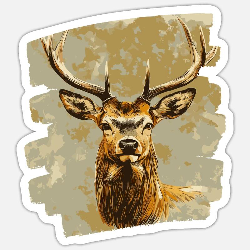 Hirsch mit Geweih - Sticker Größe S (10 x 10 cm) - Mattweiß