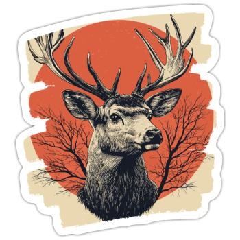 Cerf avec bois - Sticker taille S (10 x 10 cm) - blanc mat - Devant