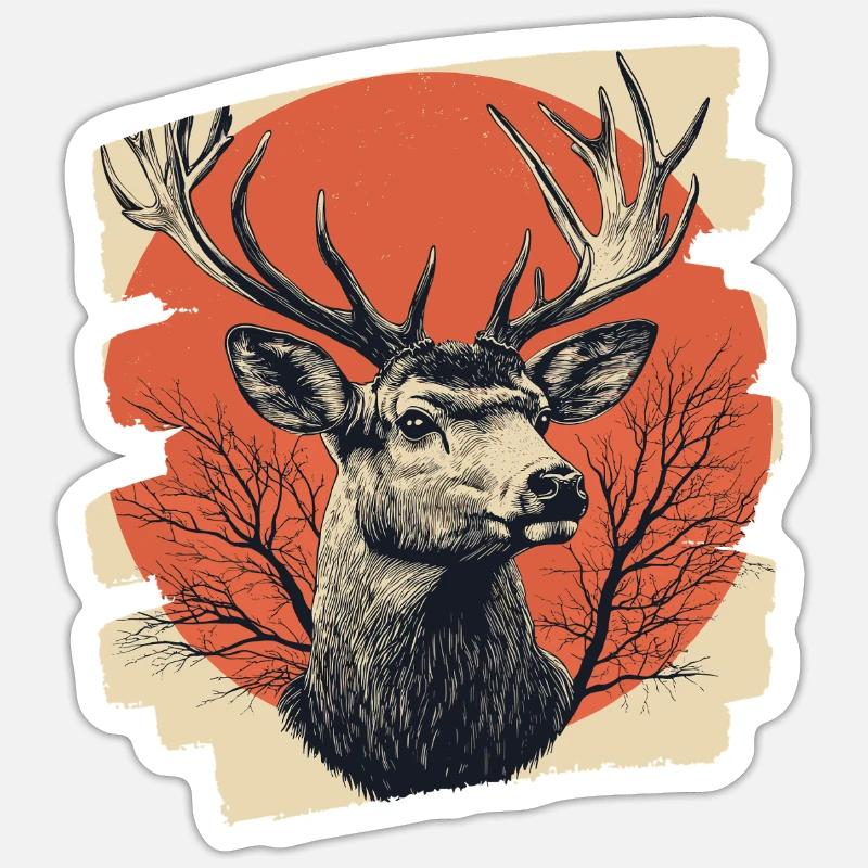 Cerf avec bois Sticker taille S (10 x 10 cm)