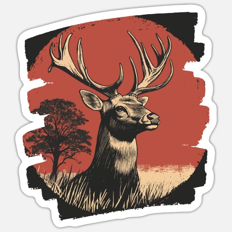 Hirsch mit Geweih Sticker Größe S (10 x 10 cm)
