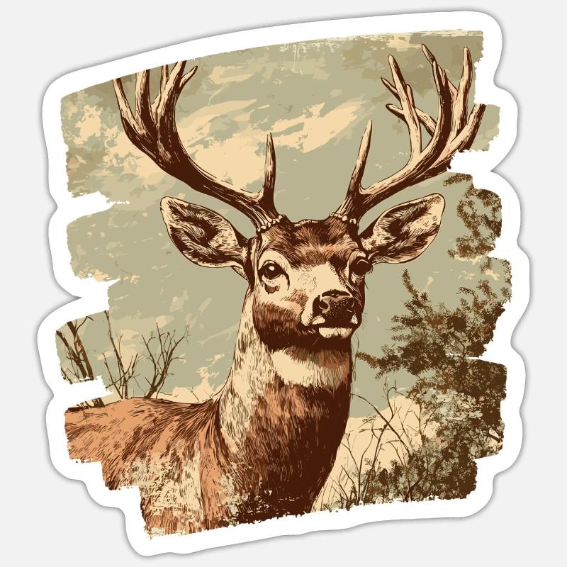 Hirsch mit Geweih Sticker Größe S (10 x 10 cm)