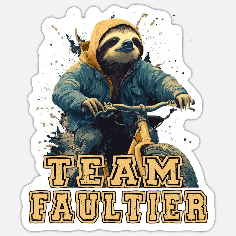 Funny Bicycle Team Sloth - Sticker size S (10 x 10 cm) - white matte