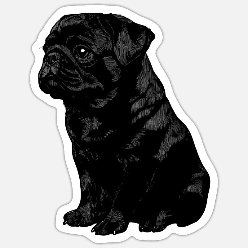 Schwarzer Mops - Sticker Größe S (10 x 10 cm) - Mattweiß
