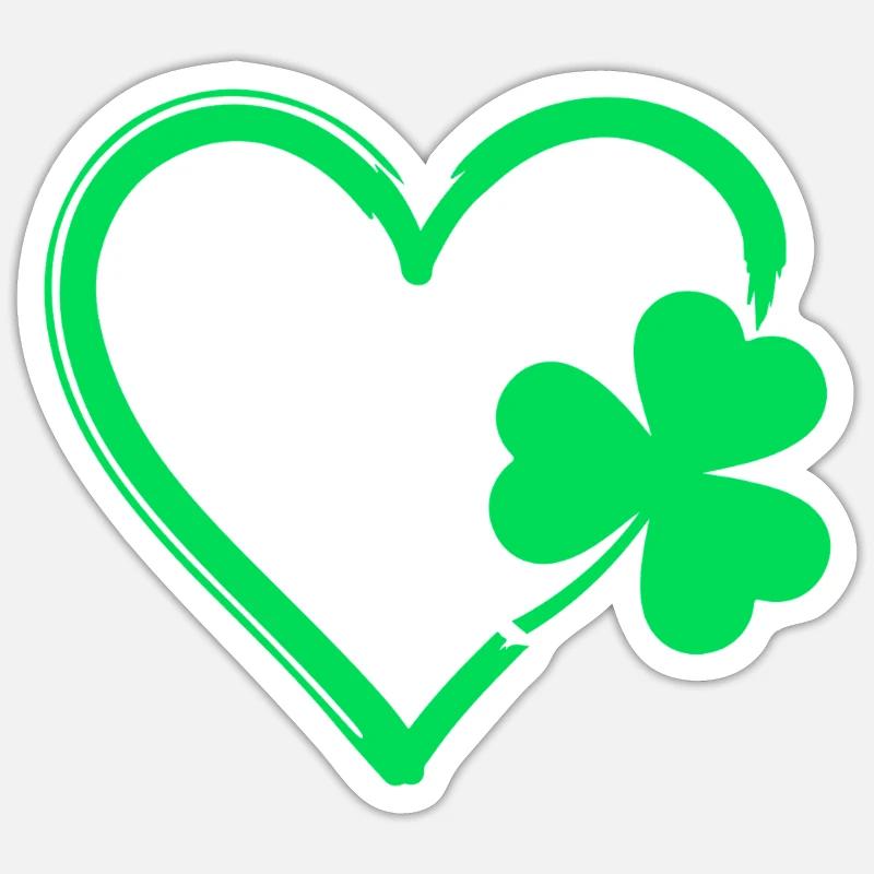 Cœur de trèfle vert - Sticker taille S (10 x 10 cm) - blanc mat