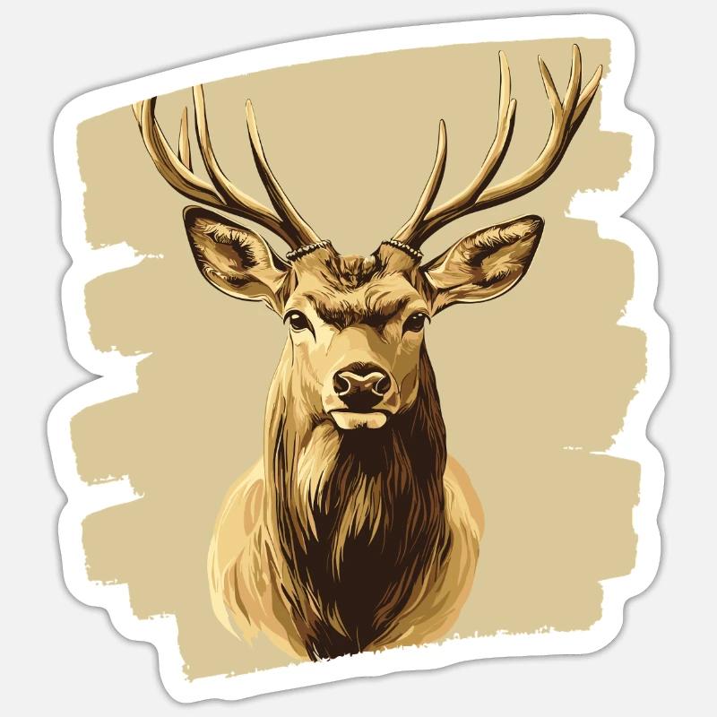 Cerf avec bois - Sticker taille S (10 x 10 cm) - blanc mat