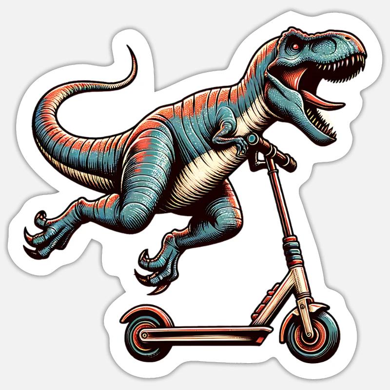 Tretroller E-Scooter E-Roller T Rex Dino Scooter - Sticker Größe S (10 x 10 cm) - Mattweiß