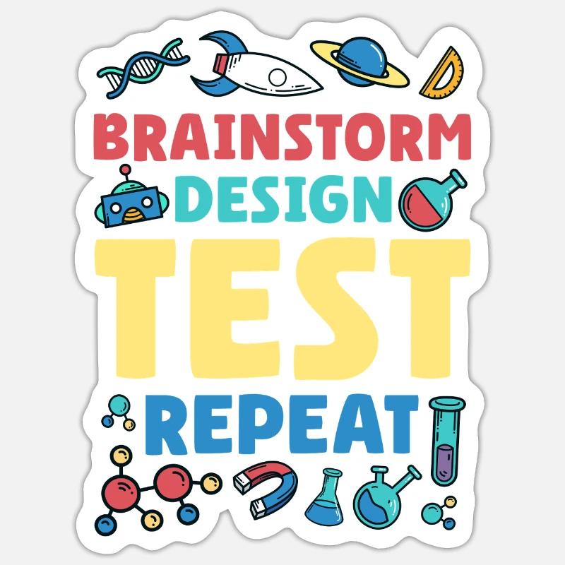 Brainstorm Design Test Repeat - Sticker Größe S (10 x 10 cm) - Mattweiß